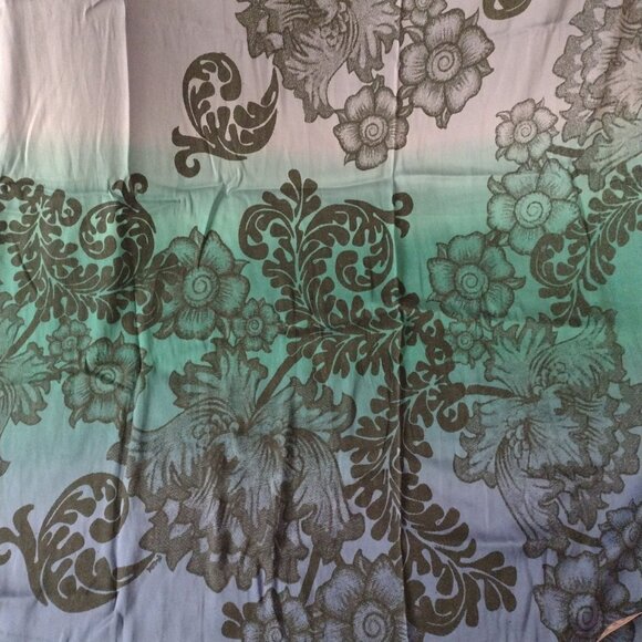 Ombre Silk Fabric w Black Floral Print 48" W X 86" L Jewel Tone Blue Teal Purple - Picture 4 of 12